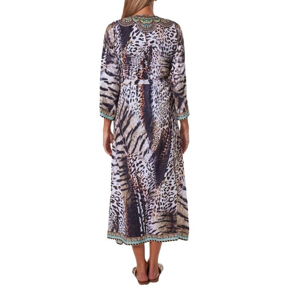 Chia Multi Animal Print Embellished Wrap Kimono Cover Up - One Size Fits All - Picture 3 of 6